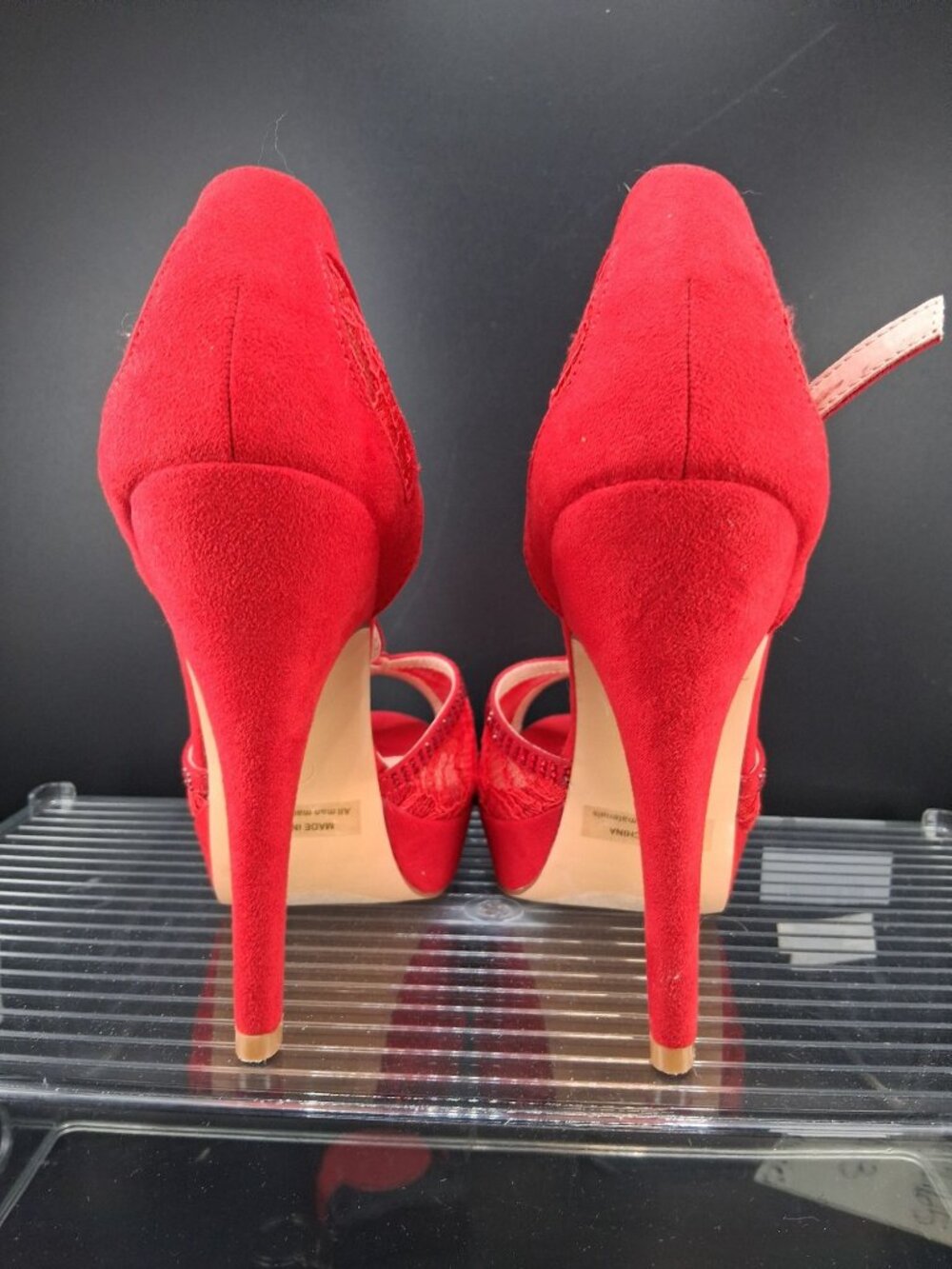 Dream Pairs Womens Red Rhinestone Lace High Heels Size 6.5 - Picture 3 of 6